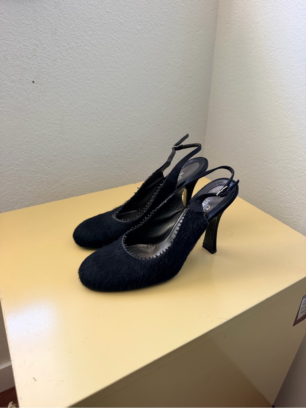 Versace Pony Hair Black Heels
